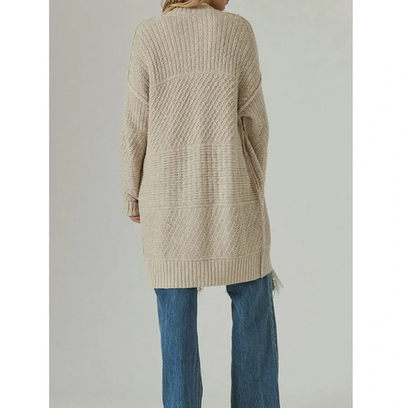 Cardigan Long Sleeve Open Front Chunky Sweater Outerwear with Pockets Apricot - Picture 4 of 5
